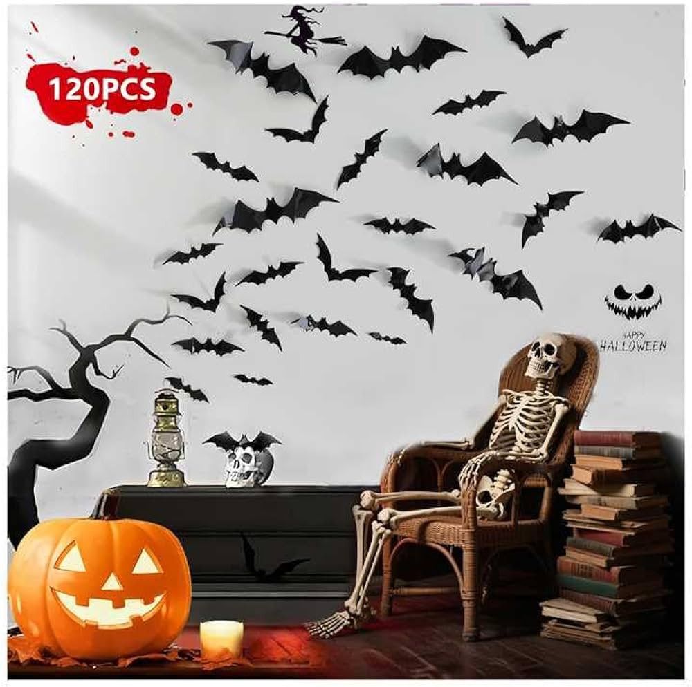 120pcs Halloween Bats Decorations Outdoor Indoor, Halloween Party Supplies, 3D Bat Stickers for W... | Amazon (US)