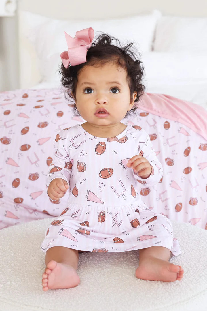 Long Sleeve Twirl Bodysuit | Tiny Touchdowns Pink | Caden Lane