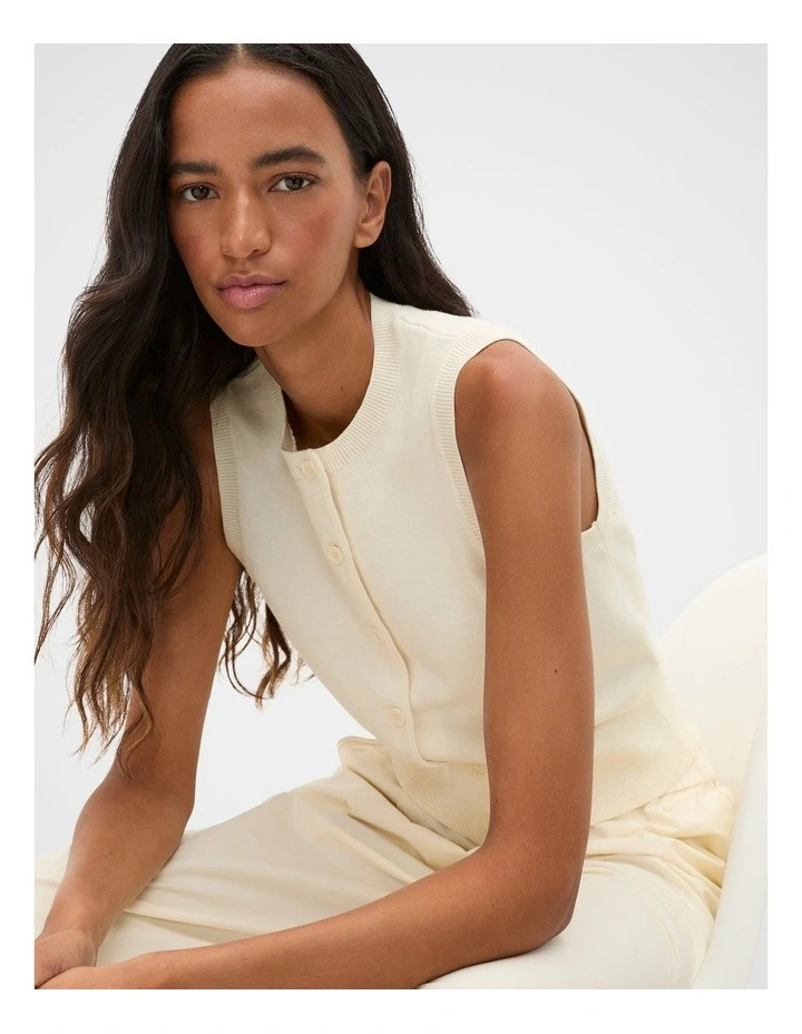 Seed HeritageCotton Blend Button Knit Vest in Coconut Cream | Myer