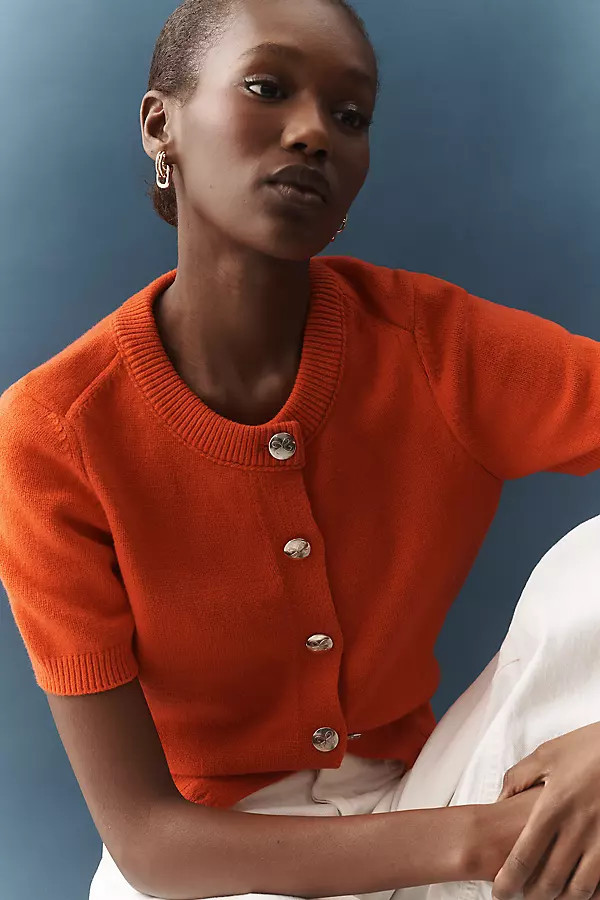 Short-Sleeve Crew-Neck Cardigan Sweater | Anthropologie (US)