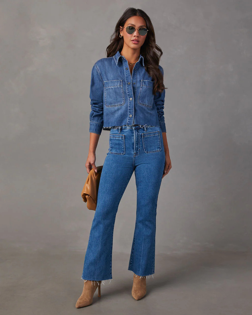 Jamie Cropped Denim Button Down Top | VICI
