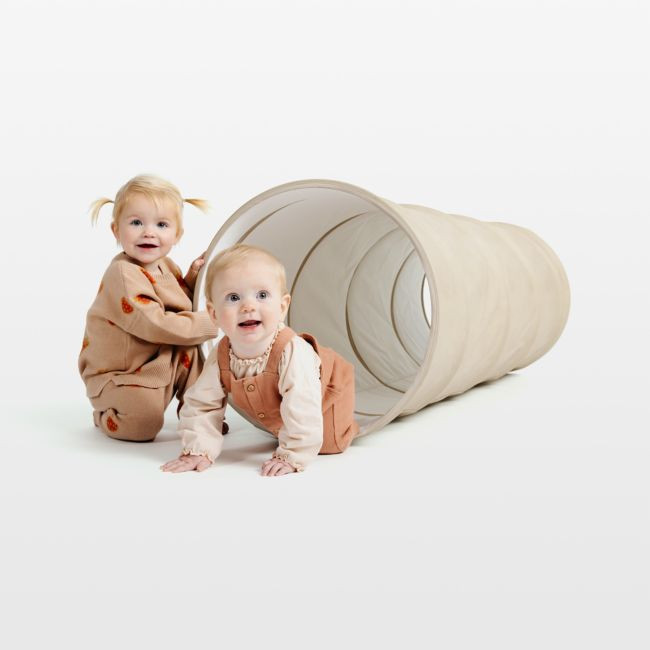 Gathre Millet Beige Vegan Leather Kids Collapsible Play Tunnel | Crate & Barrel