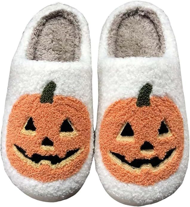 Halloween Spooky Pumpkin Slippers for Women Men Soft Plush Lightweight Home Slippers Slip On Comf... | Amazon (US)