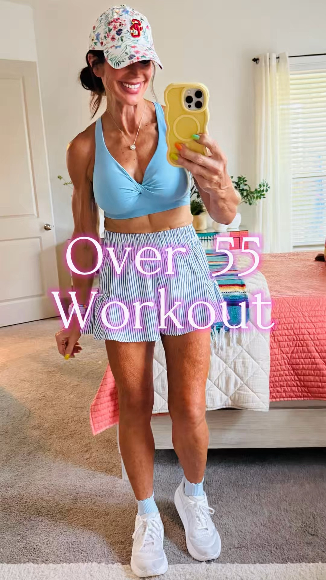 Over 55, what I wore vs what I did!  Today’s workout was 6 rounds of a 200m run/row, a 15ft rope climb, 5 shoulder to overhead (I used 65 pounds) followed by a 30 second overhead hold.  Then 5 toes to rings.  It took me a little over 22 mins.

#LTKfitnessgoals #LTKOver40 #LTKootd