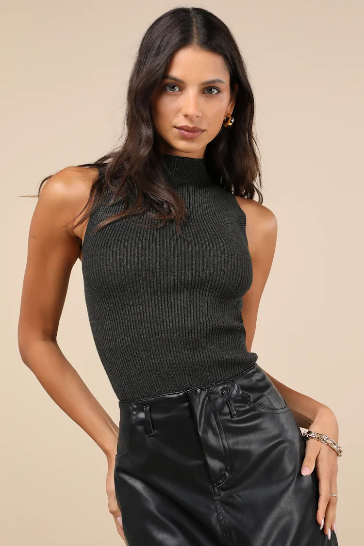 Seasonal Sophistication Grey Ribbed Mock Neck Sweater Tank Top | Lulus