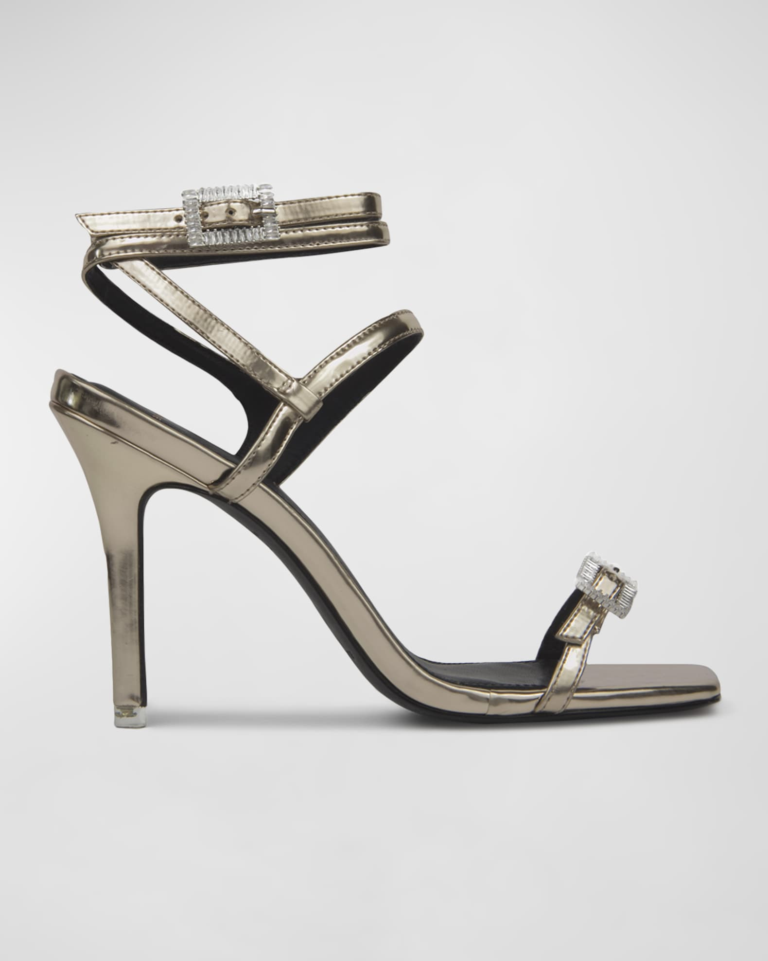 Black Suede Studio Venice Crystal-Embellished Buckle Stiletto Sandals | Neiman Marcus