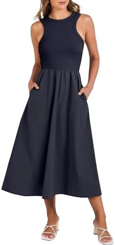 ANRABESS Womens 2026 Summer Casual Maxi Dress A line Tiered Flowy Sleeveless Crewneck T Shirt Bea... | Amazon (US)