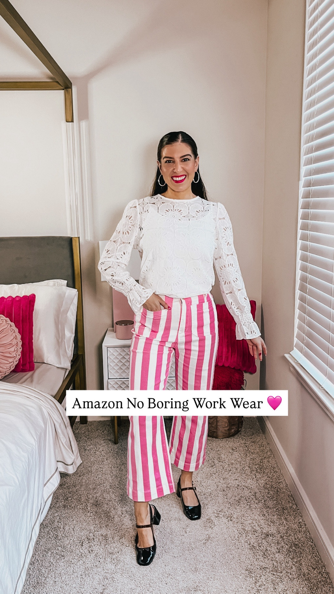 Amazon Non Boring Work Wear 🩷💙 Styling stripe print today with these super cute striped pants with an Eyelet Lace Top and a fun Striped Ruffle Top with brown jeans. Office outfits for spring from Amazon Fashion. 




#LTKWorkwear #LTKootd #LTKSeasonal