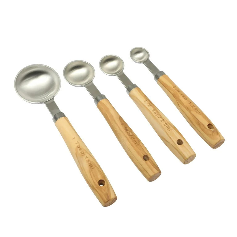 The Pioneer Woman 4-Piece Stainless Steel & Olivewood Measuring Spoon Set | Walmart (US)
