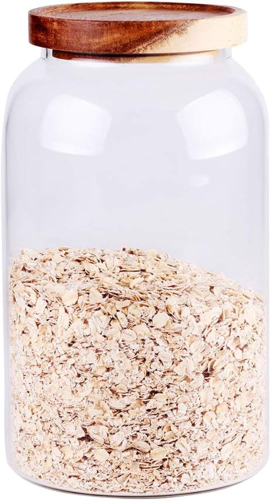 Large Glass Food Canisters, 93 FL OZ(2750ml) Kitchen Serving Stoarge Container with Airtight Wooden Lids, Cereal Dispenser Jars for Spaghetti Pasta, Powder, Spice, Tea, Coffee(8.8inch high) | Amazon (US)
