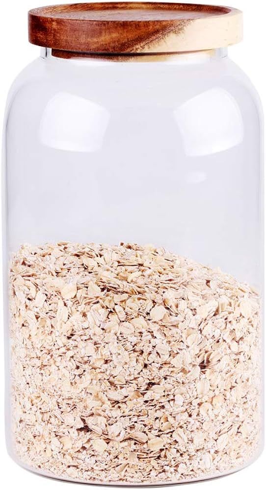 Large Glass Food Canisters, 93 FL OZ(2750ml) Kitchen Serving Stoarge Container with Airtight Wooden Lids, Cereal Dispenser Jars for Spaghetti Pasta, Powder, Spice, Tea, Coffee(8.8inch high) | Amazon (US)