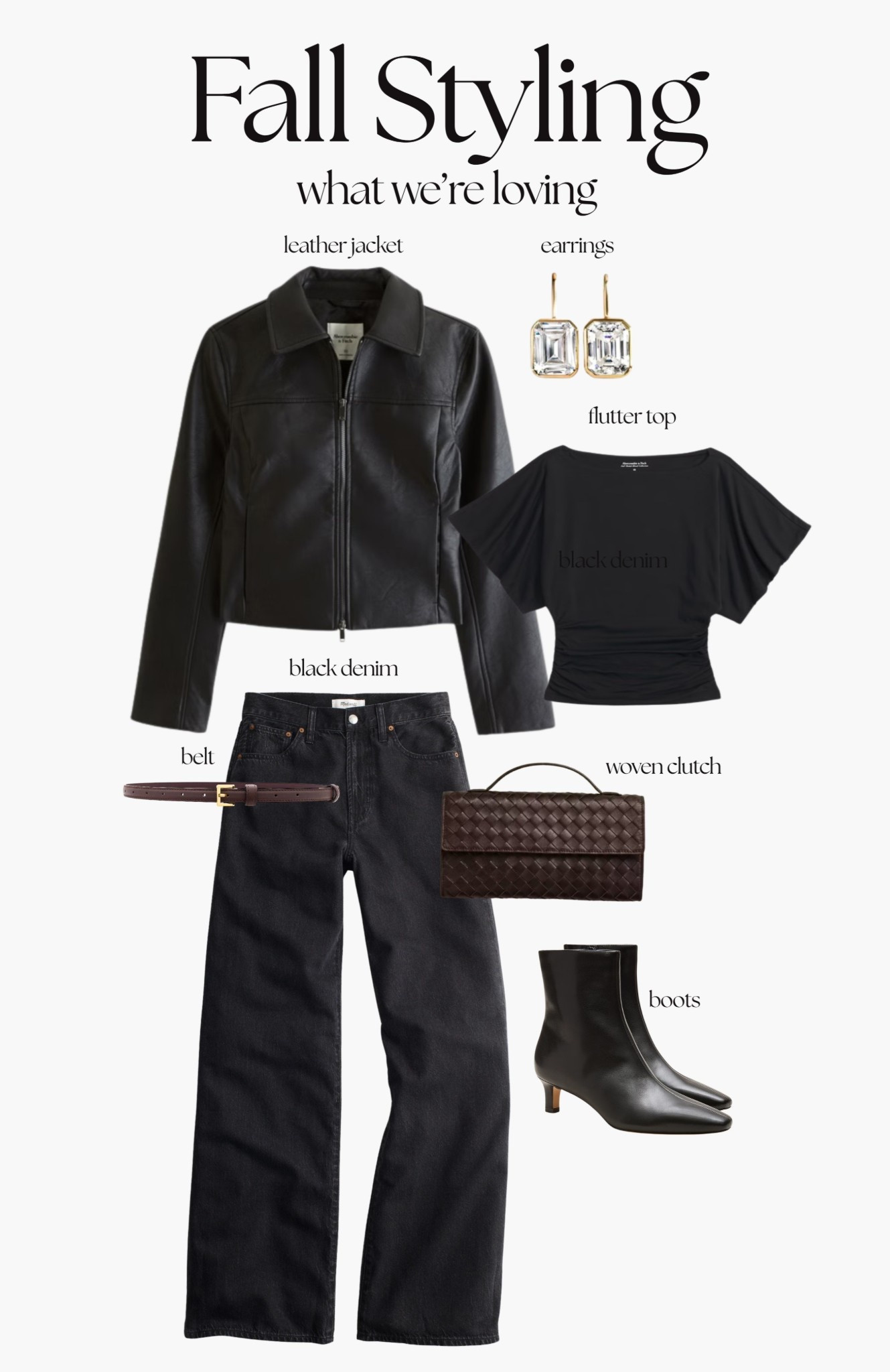 [9/17/26] Fall Styling | we're loving | a leather jacket, flutter-sleeve top, black denim, and ankle boots finished with a woven clutch.

#LTKgrwm #LTKootd #LTKSeasonal