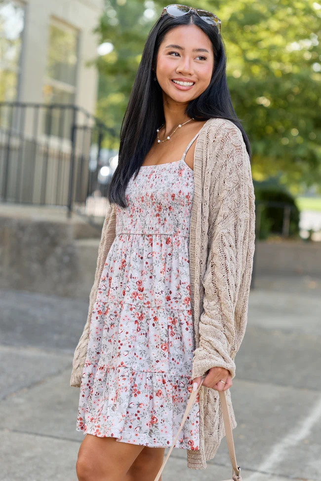Soft Spot Taupe Floral Smocked Dress | Pink Lily