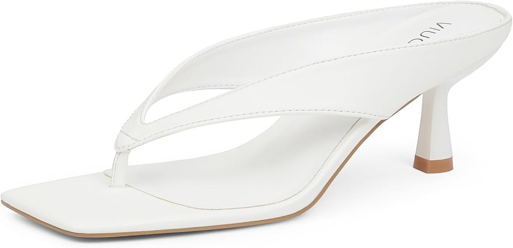 VIUGJNEX Women's Square Toe Thong Kitten Heel Sandal | Flip Flop Slip On Slingback Dressy Design,... | Amazon (US)