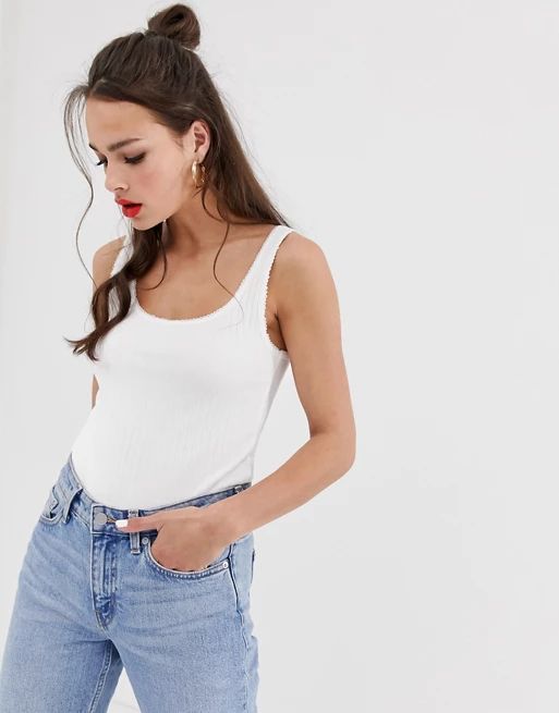 Miss Selfridge ribbed tank with scoop neck in white | ASOS US