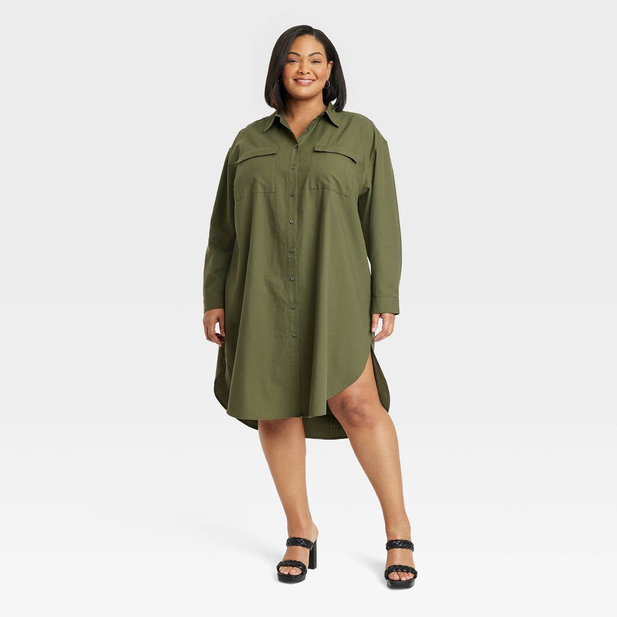 Women's Long Sleeve Button-Down Midi Shirtdress - Ava & Viv™ | Target