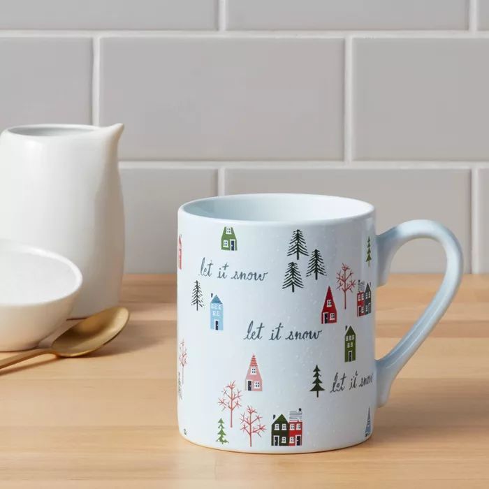 16oz Stoneware Let It Snow Christmas Mug Blue - Threshold™ | Target