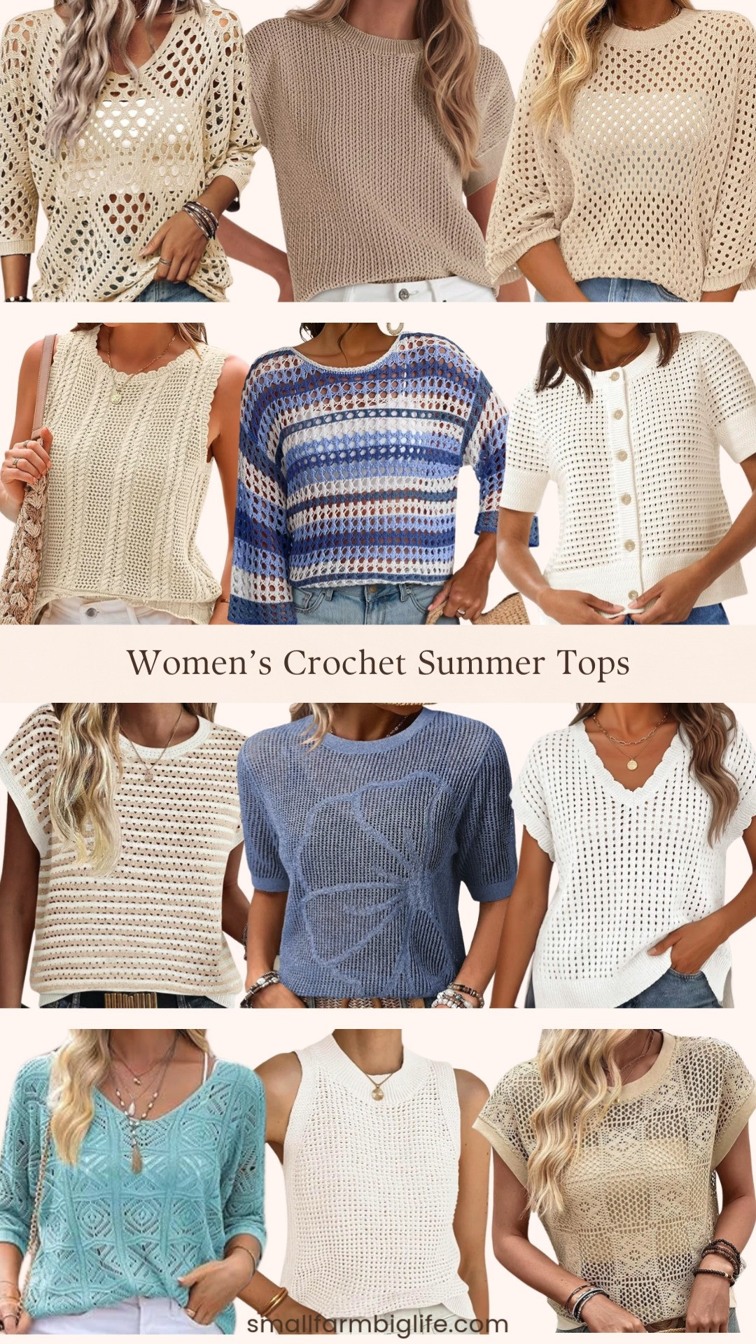 Crochet tops just make summer outfits feel effortless ☀️✨

From neutral cap sleeve sweaters and crochet tanks to striped pullovers and beachy cover ups, these Amazon crochet tops are perfect for warm days and vacation style. Easy to pair with denim shorts, linen pants, or over a swimsuit for that relaxed, coastal vibe 🤍🌊 

 #LTKootd #LTKOver40 #LTKTravel