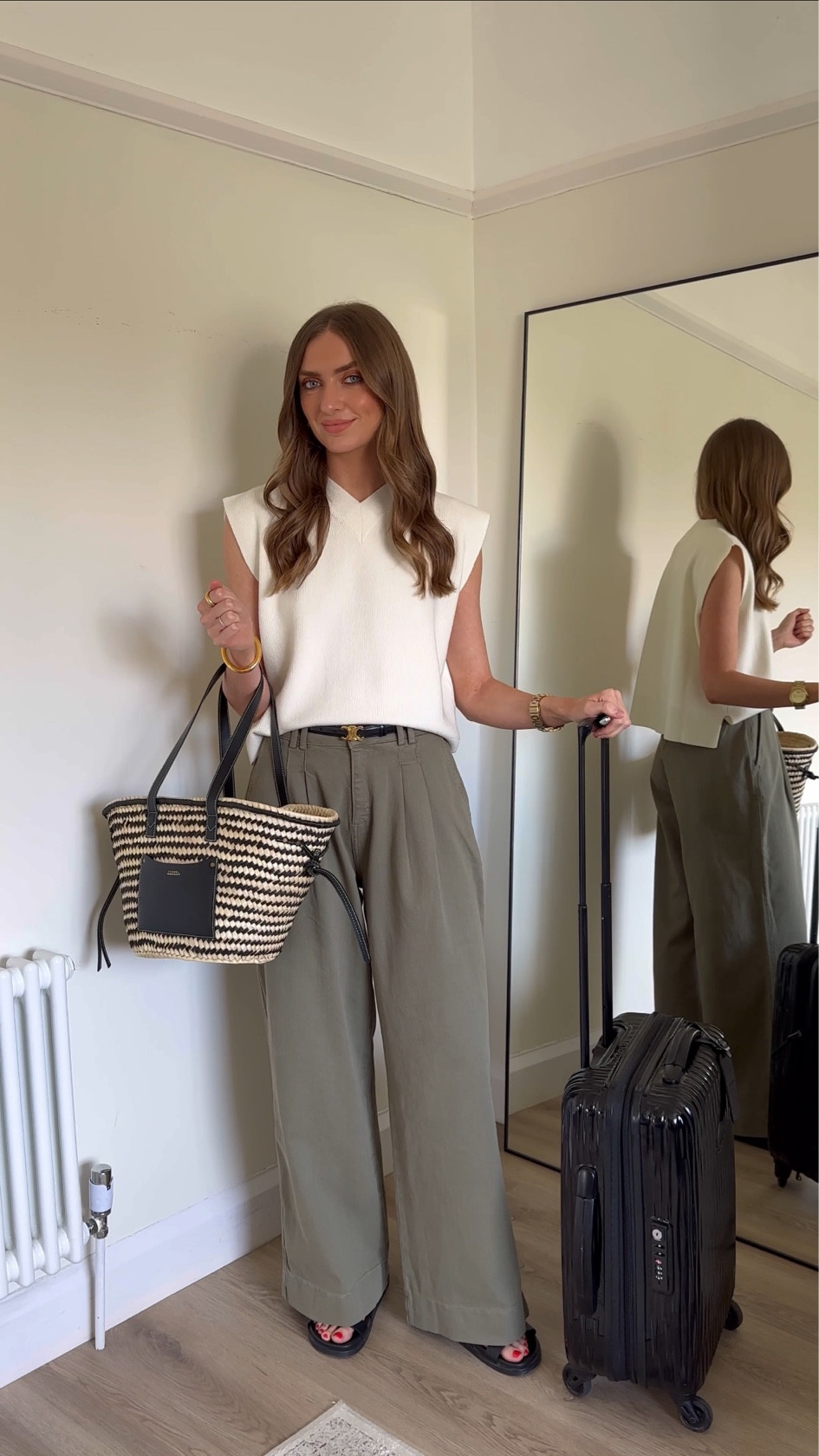 Airport outfit ideas
Wearing a XS/8 in the WATthebrand KNITTED V-NECK VEST - COCONUT MILK

An XS/8 in the WATthebrand WIDE LEG PLEATED TROUSERS - KHAKI
These run very big, size down. I’m 5ft 6 for an idea of the length 

Hermes chypre black sandals, dupes from Ego linked

ISABEL MARANT Cadix Medium raffia basket bag, exact & similar linked

Celine small triomphe belt



Airport outfit, travel outfit, what to travel in, travel essentials
Casual outfit, khaki green trousers, cargos, cream knitted top, basket bag

#AugustBrandSpotlight #LTKsummer #LTKuk