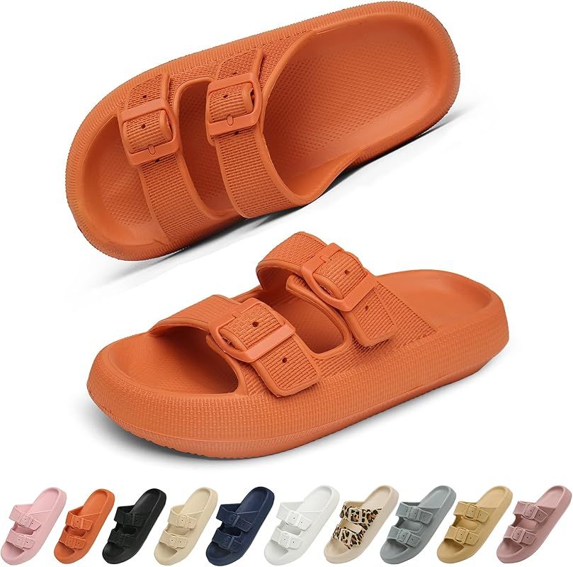Geweo Double Buckle Cloud Slippers for Women Men Adjustable Buckle Sandals Thicken Sole Pillow Sl... | Amazon (US)