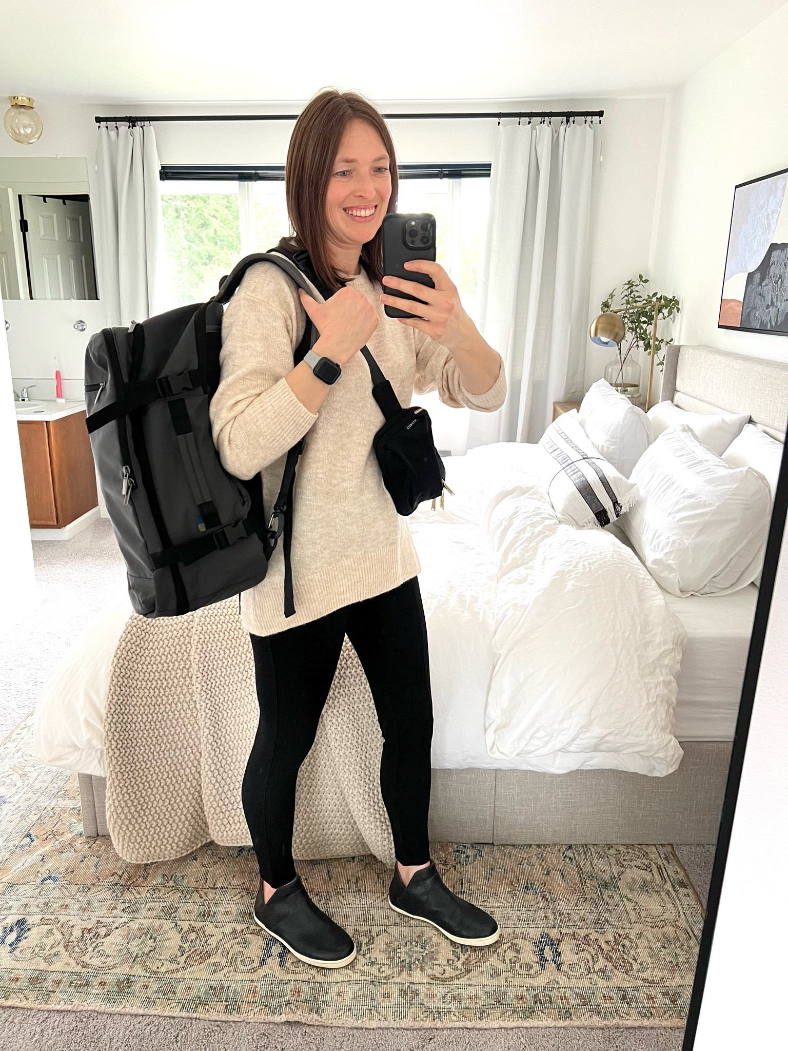 Spring outfit #5 from my spring capsule wardrobe. This will be my travel outfit for our trip to France! The pants are very stretchy and will be comfortable for the flight. The cross body and backpack will be my only personal luggage - wish me luck!

#LTKtravel #LTKSeasonal #LTKfindsunder50