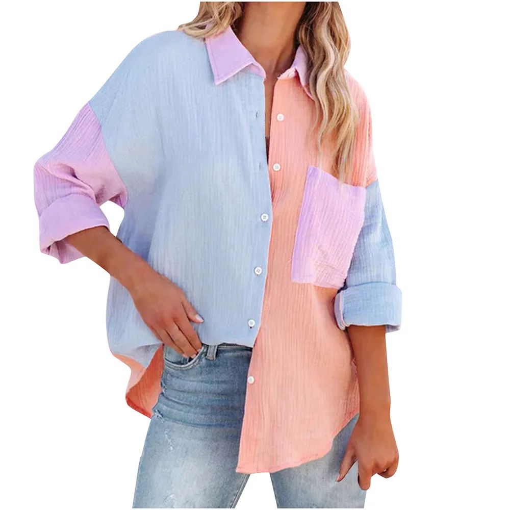 Summer Savings Clearance 2022! SuoKom Blouses for Women Casual Button-Down Shirts Long Sleeve Rol... | Walmart (US)