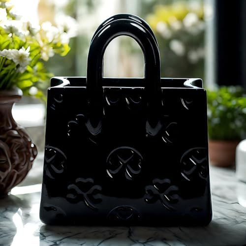 Handbag Shaped Ceramic Vase - Black with 3D Clover Embossed Design, 6x3x7 Inches, Elegant Home De... | Amazon (US)