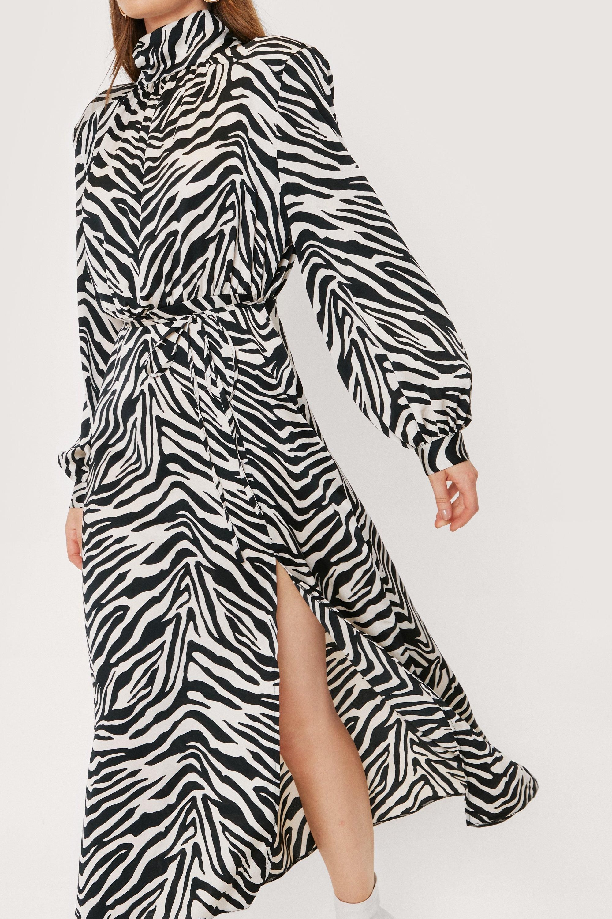 Zebra Print Satin High Neck Midi Dress | NastyGal (AU)