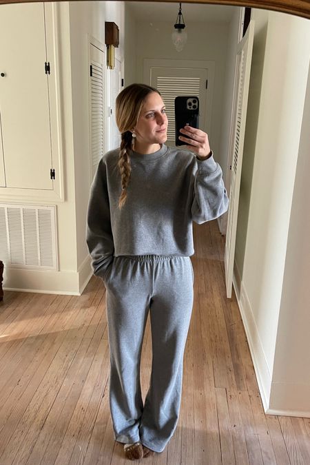 Medium in the sweatshirt, small in the sweat pants.I sized up so it wasn’t too short.

 They are long, so I probably should have sized down!

#travelourfit 

#LTKunder50 #LTKtravel