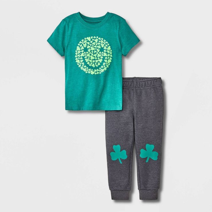 Toddler Boys' 2pc Clover Smiley Short Sleeve Knit T-Shirt and Fleece Jogger Set - Cat & Jack™ G... | Target