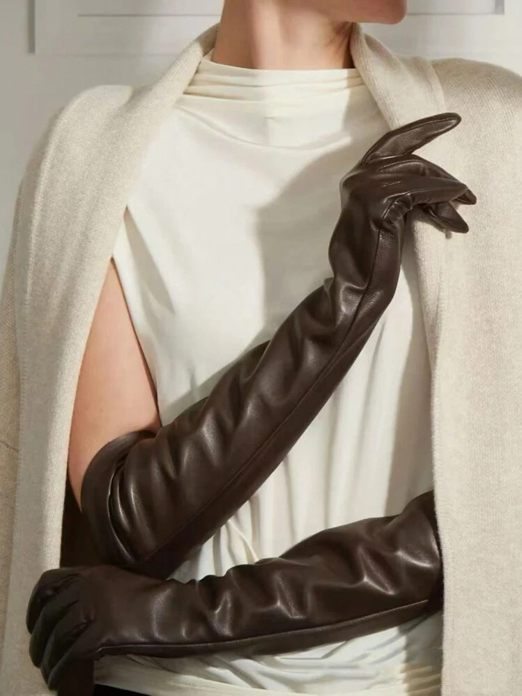 (Please Order 1 Size Up, As It Runs Small!) 50cm Faux Leather Long Gloves, Fashion Shiny PU Black... | SHEIN