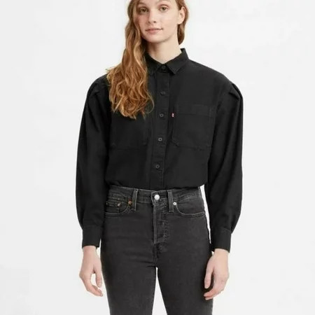 Levi s Women s Kinsley Long Sleeve Denim Button-Down Shirt - Night Is Black XL | Walmart (US)