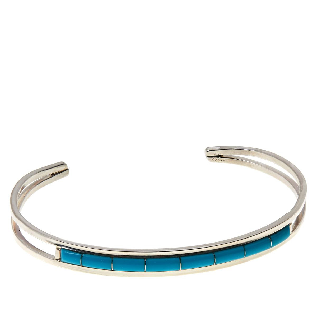 Chaco Canyon Zuni Sterling Silver Sleeping Beauty Turquoise Inlay Cuff - 9392564 | HSN | HSN