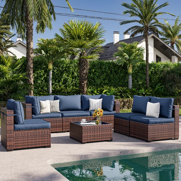 Bhairavi 7 Piece Rattan Sectional Seating Group with Cushions | Wayfair North America