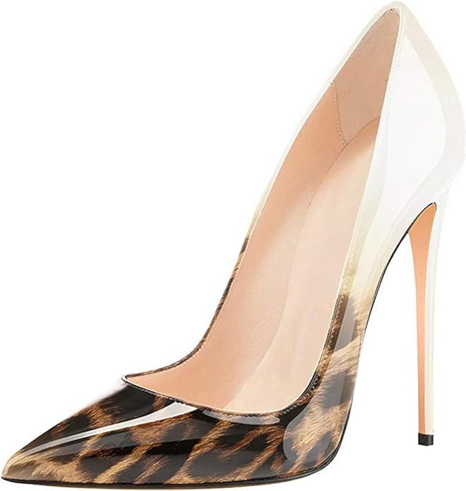 COLETER Pointy Toe Pumps for Women,Patent Gradient Animal Print High Heels Usual Dress Shoes     ... | Amazon (US)