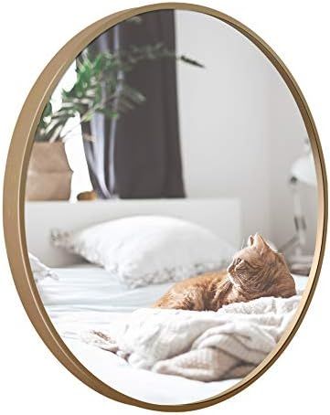 Round Mounting Mirror Wall Decor - Circle Vanity Mirror with Metal Champagne Gold Frame for Conte... | Amazon (US)