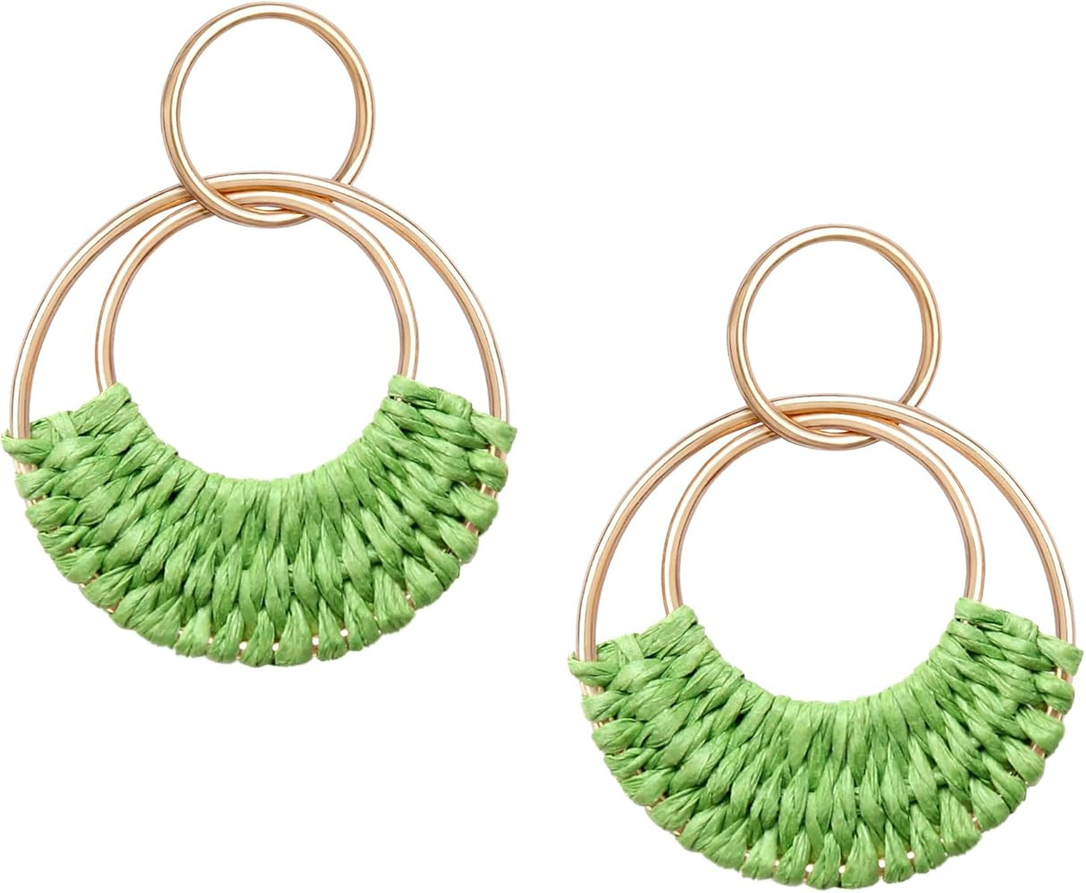 Raffia Hoop Earrings for Women Fun Boho Summer Beach Earrings Lightweight Handmade Straw Wicker R... | Amazon (US)