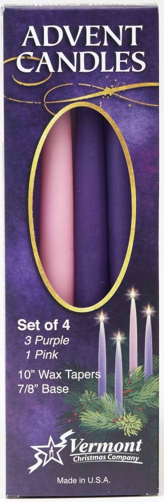 Christmas Advent Candle Set (Set of 4) - Made in the U.S.A. - 10 Inch Wax Taper Candles - 3 Purpl... | Amazon (US)