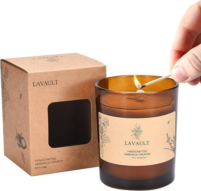 Brown Jar Candles - Sandalwood Scented - Relaxing Wax Candle - Candle Sets - Aromatherapy Candles... | Amazon (US)