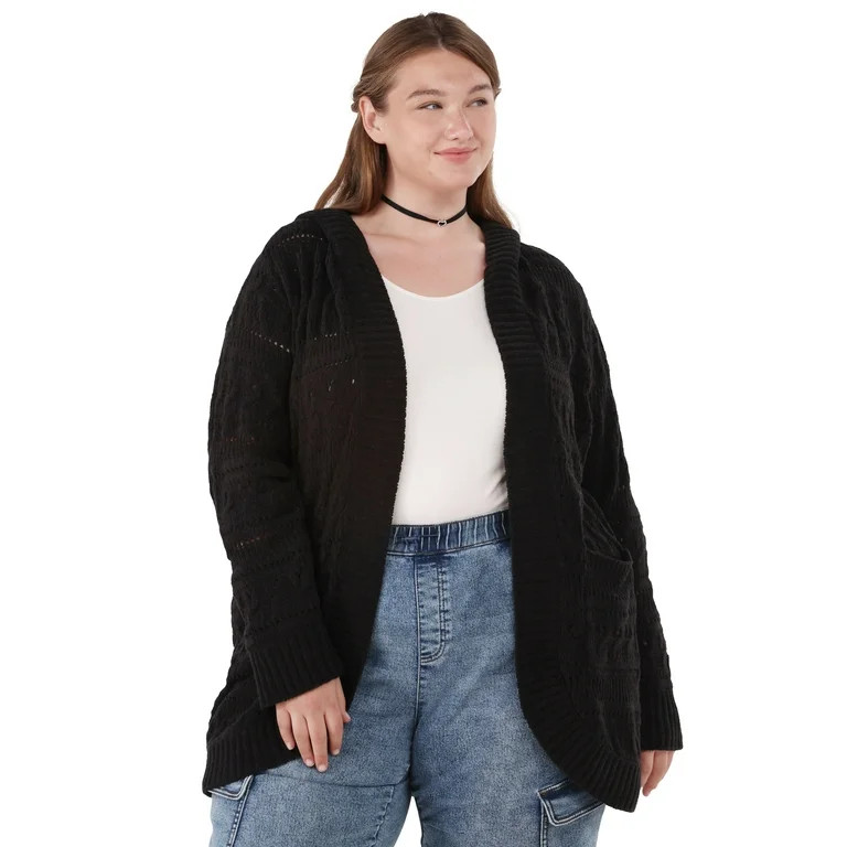 No Boundaries Hooded Cocoon Cardigan, Midweight, Women's & Women's Plus | Walmart (US)