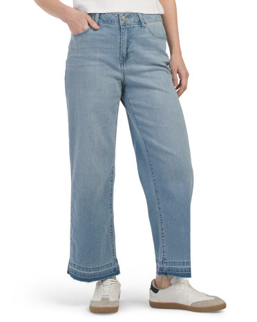 High Waist Recycle Released Hem Wide Leg Ankle Jeans | TJ Maxx