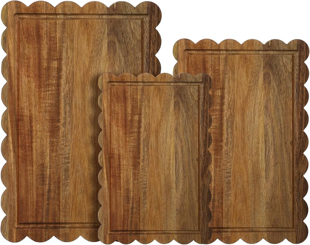 3 Pcs Acacia Wood Scalloped Cutting Boards for Kitchen with Juice Groove Blank Wood Charcuterie T... | Amazon (CA)