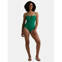Time and Tru Women’s and Women’s Plus Eyelet Embroidered V Wire One Piece Swimsuit, Sizes XS-... | Walmart (US)