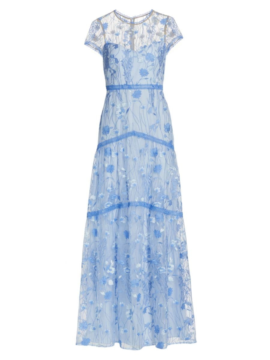 Floral Embroidered Mesh Gown | Saks Fifth Avenue