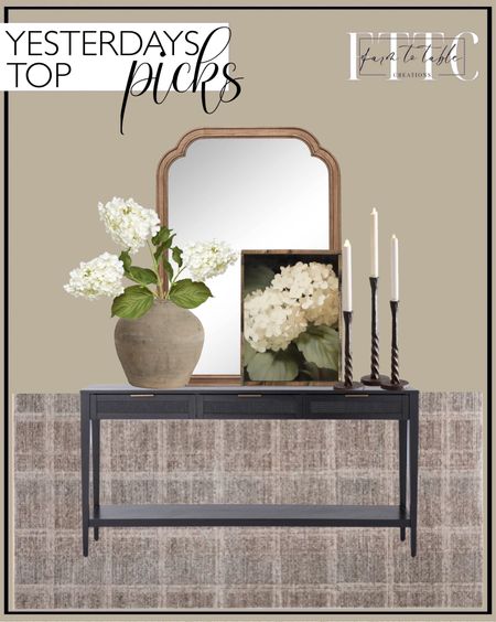 Yesterday’s Top Picks. Follow @farmtotablecreations on Instagram for more inspiration.

Angela Rose x Loloi Ember Fog / Dove Area Rug. East Bluff Woven Drawer Console Table - Threshold designed with Studio McGee. White Hydrangeas Canvas Printed Sign. Large / Medium Vintage Black or Grey Clay Pot (Free Shipping). 30" x 42" French Country Wall Mirror - Threshold. 28" FAUX CONE HYDRANGEA STEM WHITE. Easton Forged-Iron Taper Candleholder. 
Console Table Decor. Console Styling. Entryway decor. 





#LTKHome #LTKFindsUnder50 #LTKSaleAlert