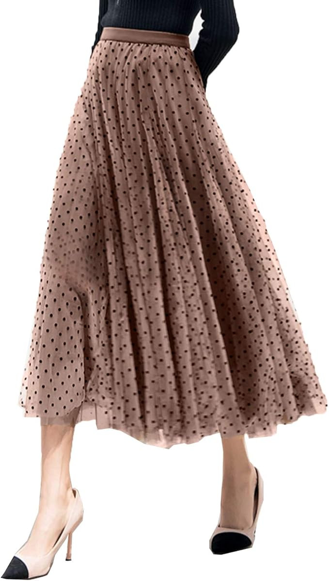 Amazon.com: Women Tutu Tulle Skirt Elastic High Waist Layered Skirt Floral Print Mesh A-Line Midi... | Amazon (US)