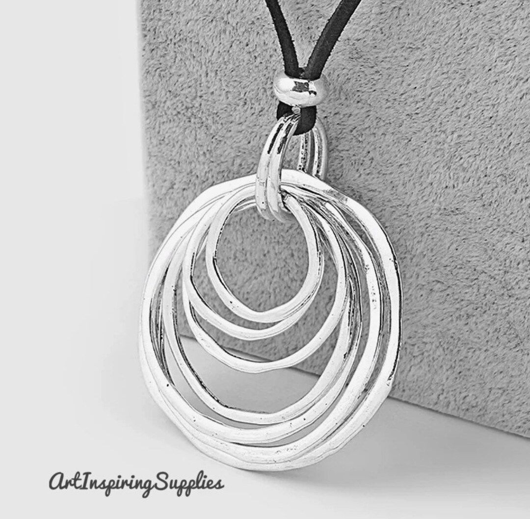 Necklaces for women/Large geometric circles silver necklace pendant/long necklace/boho necklace/b... | Etsy (EU)