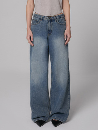 [9450] 유니섹스 와이드 딥블루 투버튼 데님팬츠 | (주)더블유컨셉코리아/W Concept(KR)