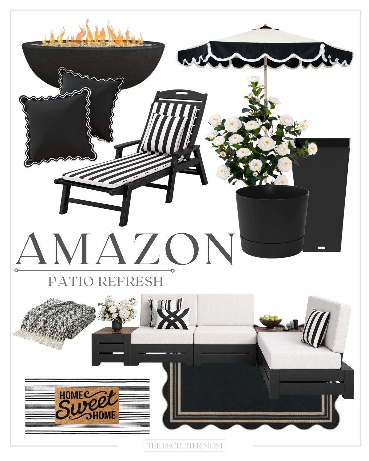 Classic black and white patio refresh with striped loungers, scalloped umbrella, and cozy outdoor seating 🖤 #LTKoutdoor

#LTKHome #LTKSeasonal #LTKHome #LTKSwim