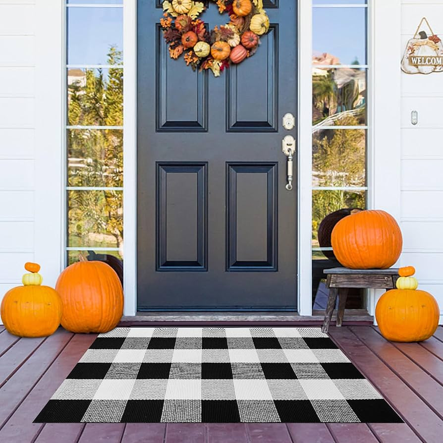 Aoczes Buffalo Plaid Outdoor Rug 2x3 Black and White Checkered Rug Cotton Hand Woven Rug Washable... | Amazon (CA)